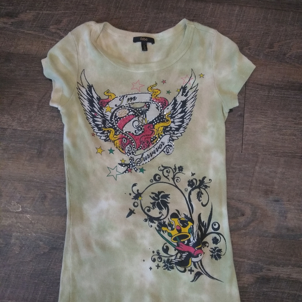 I'm a Survivor Reba distressed look sequin top